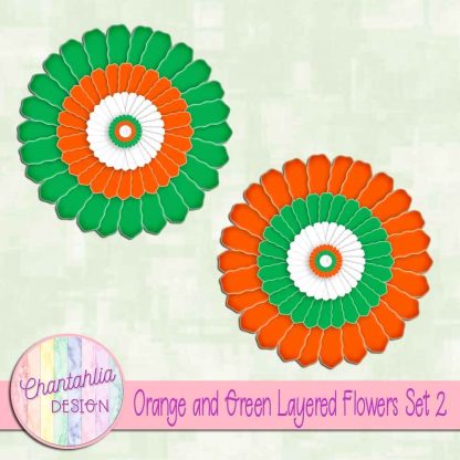 Free orange and green layered paper flowers set 2