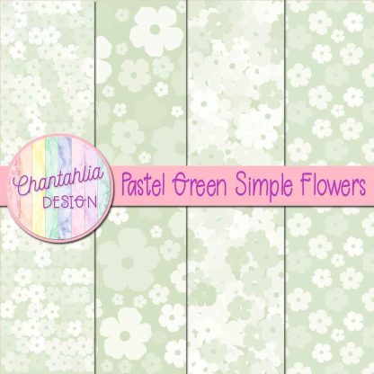 Free pastel green simple flowers digital papers