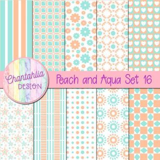 Free peach and aqua digital paper patterns set 16