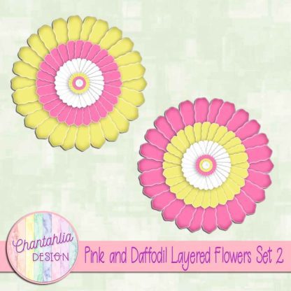 Free pink and daffodil layered paper flowers set 2