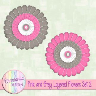 Free pink and grey layered paper flowers set 2