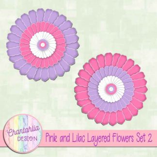 Free pink and lilac layered paper flowers set 2