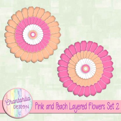 Free pink and peach layered paper flowers set 2