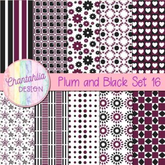 Free plum and black digital paper patterns set 16