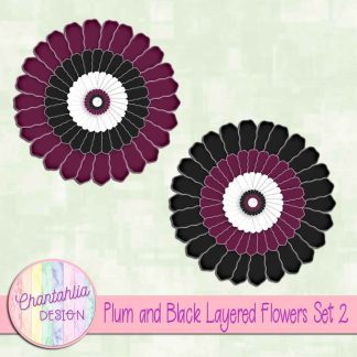 Free plum and black layered paper flowers set 2