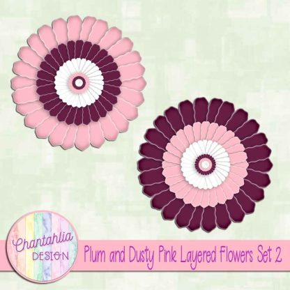 Free plum and dusty pink layered paper flowers set 2