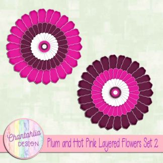 Free plum and hot pink layered paper flowers set 2