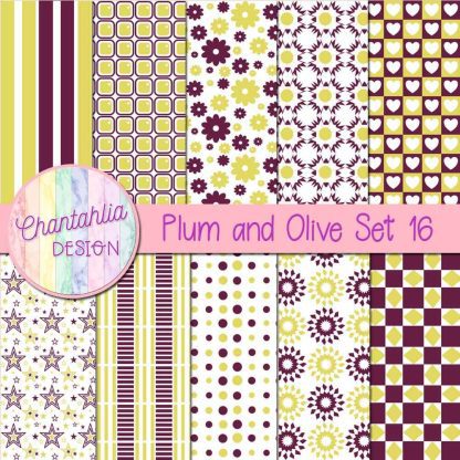 Free plum and olive digital paper patterns set 16