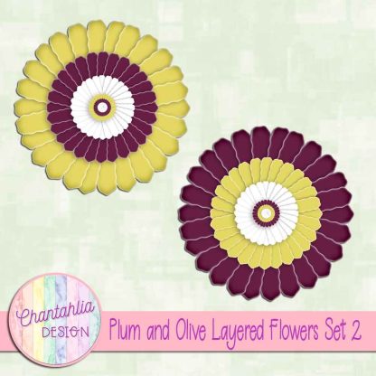 Free plum and olive layered paper flowers set 2