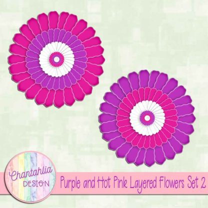 Free purple and hot pink layered paper flowers set 2