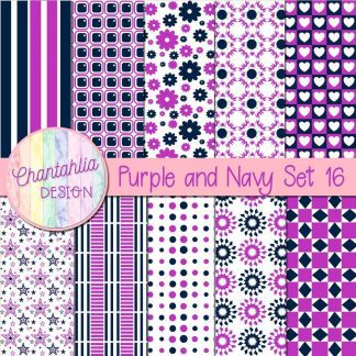 Free purple and navy digital paper patterns set 16