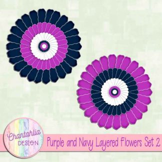 Free purple and navy layered paper flowers set 2