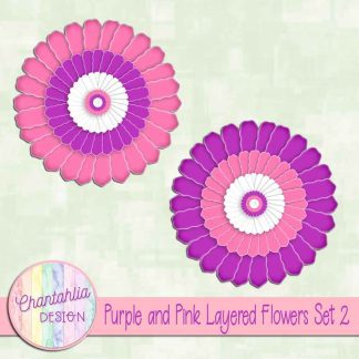 Free purple and pink layered paper flowers set 2