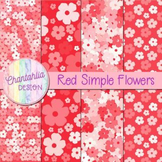 Free red simple flowers digital papers