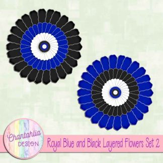 Free royal blue and black layered paper flowers set 2