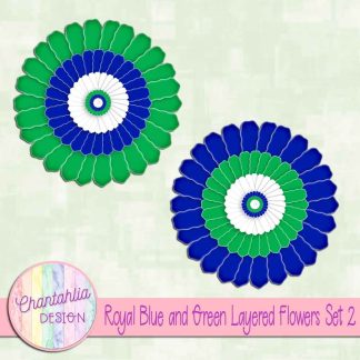 Free royal blue and green layered paper flowers set 2