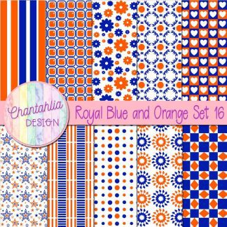 Free royal blue and orange digital paper patterns set 16