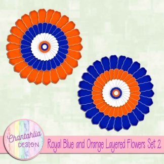 Free royal blue and orange layered paper flowers set 2