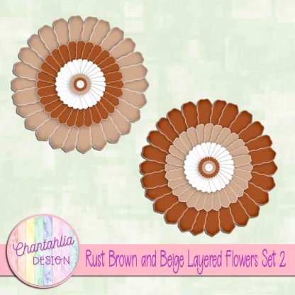 Free rust brown and beige layered paper flowers set 2