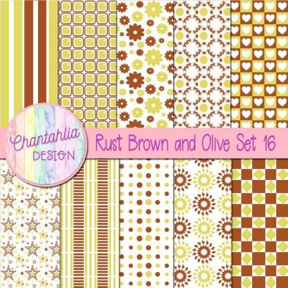 Free rust brown and olive digital paper patterns set 16