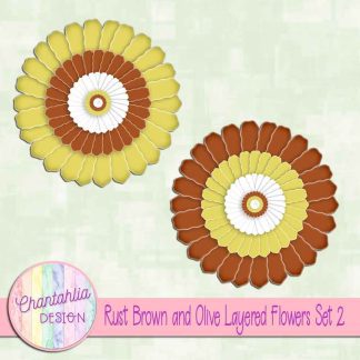 Free rust brown and olive layered paper flowers set 2