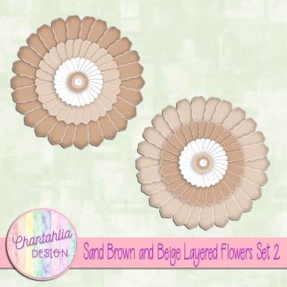 Free sand brown and beige layered paper flowers set 2