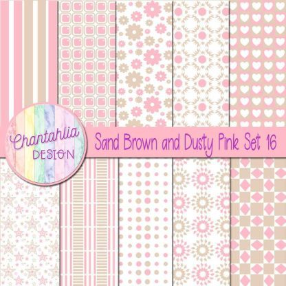 Free sand brown and dusty pink digital paper patterns set 16