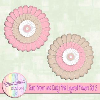 Free sand brown and dusty pink layered paper flowers set 2
