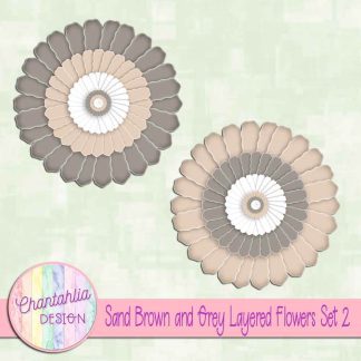 Free sand brown and grey layered paper flowers set 2