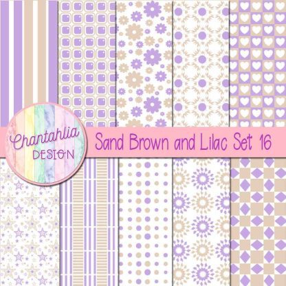 Free sand brown and lilac digital paper patterns set 16