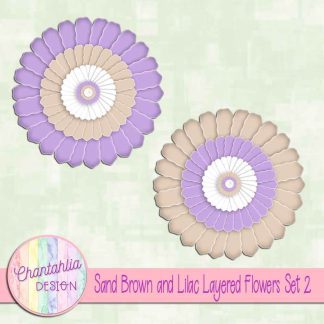 Free sand brown and lilac layered paper flowers set 2