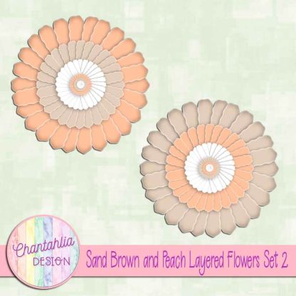Free sand brown and peach layered paper flowers set 2
