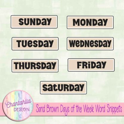 Free sand brown days of the week word snippets