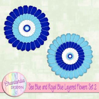 Free sea blue and royal blue layered paper flowers set 2
