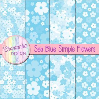 Free sea blue simple flowers digital papers