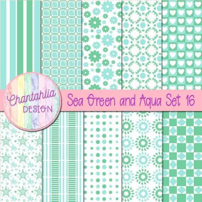 Free sea green and aqua digital paper patterns set 16