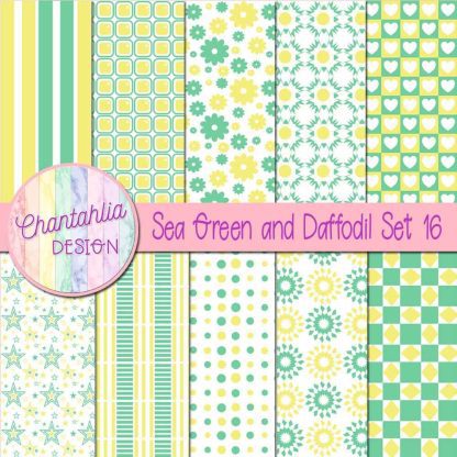 Free sea green and daffodil digital paper patterns set 16