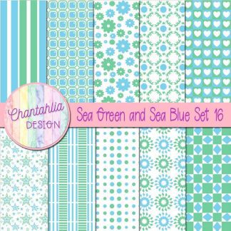 Free sea green and sea blue digital paper patterns set 16