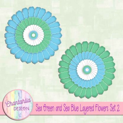 Free sea green and sea blue layered paper flowers set 2
