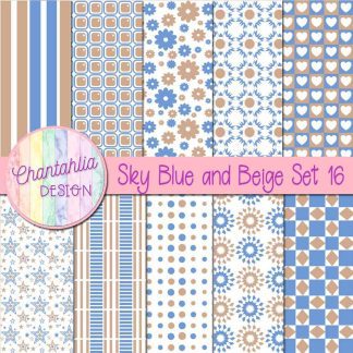 Free sky blue and beige digital paper patterns set 16