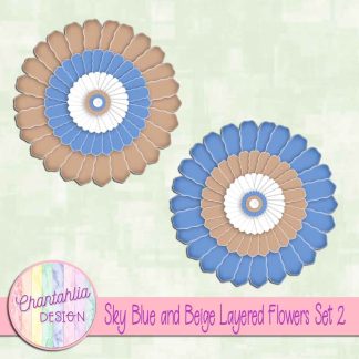 Free sky blue and beige layered paper flowers set 2