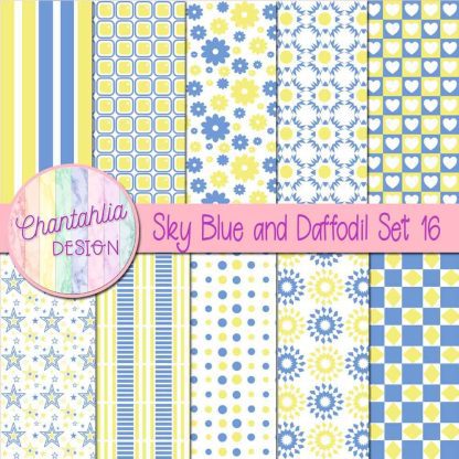 Free sky blue and daffodil digital paper patterns set 16