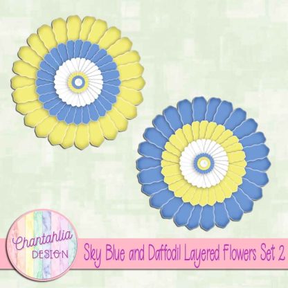 Free sky blue and daffodil layered paper flowers set 2