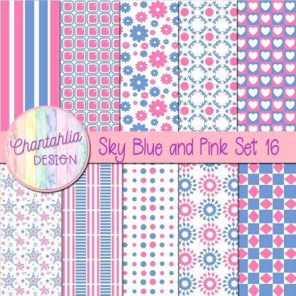 Free sky blue and pink digital paper patterns set 16