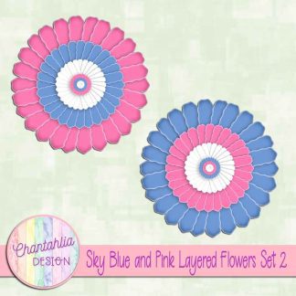Free sky blue and pink layered paper flowers set 2