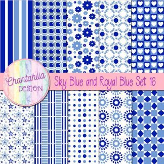 Free sky blue and royal blue digital paper patterns set 16