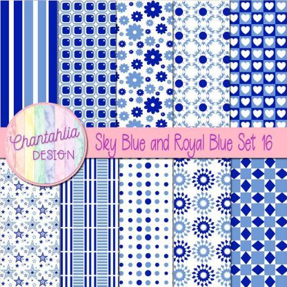 Free sky blue and royal blue digital paper patterns set 16