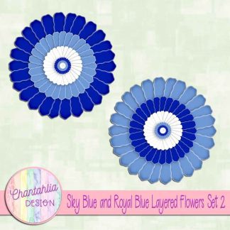 Free sky blue and royal blue layered paper flowers set 2
