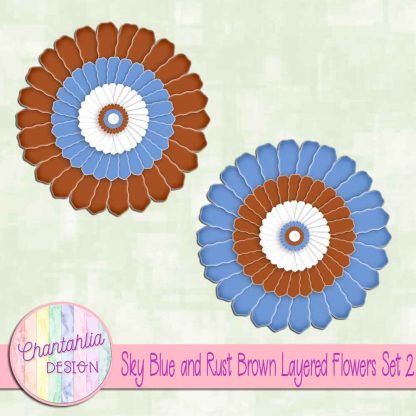 Free sky blue and rust brown layered paper flowers set 2