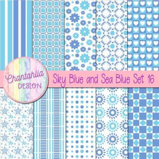Free sky blue and sea blue digital paper patterns set 16